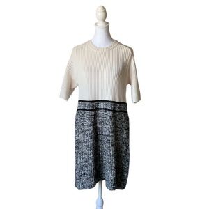 VENUS Ribbed Cream and Tweed Midi Dress